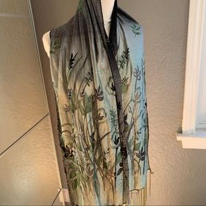 Gradient botanical tasseled scarf